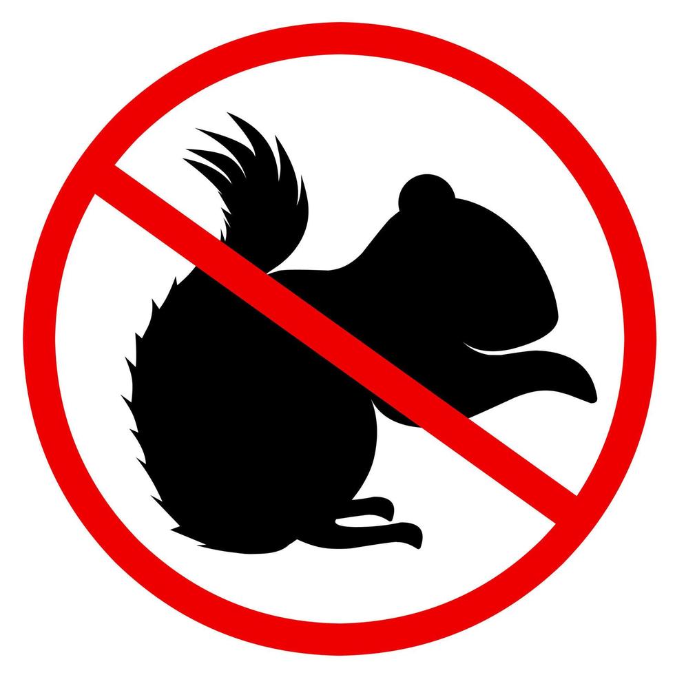 icône de signe d'interdiction d'écureuil. le concept d'écureuil avec un cercle rouge signifie l'interdiction des écureuils. isolé sur fond blanc. conception de la silhouette vecteur