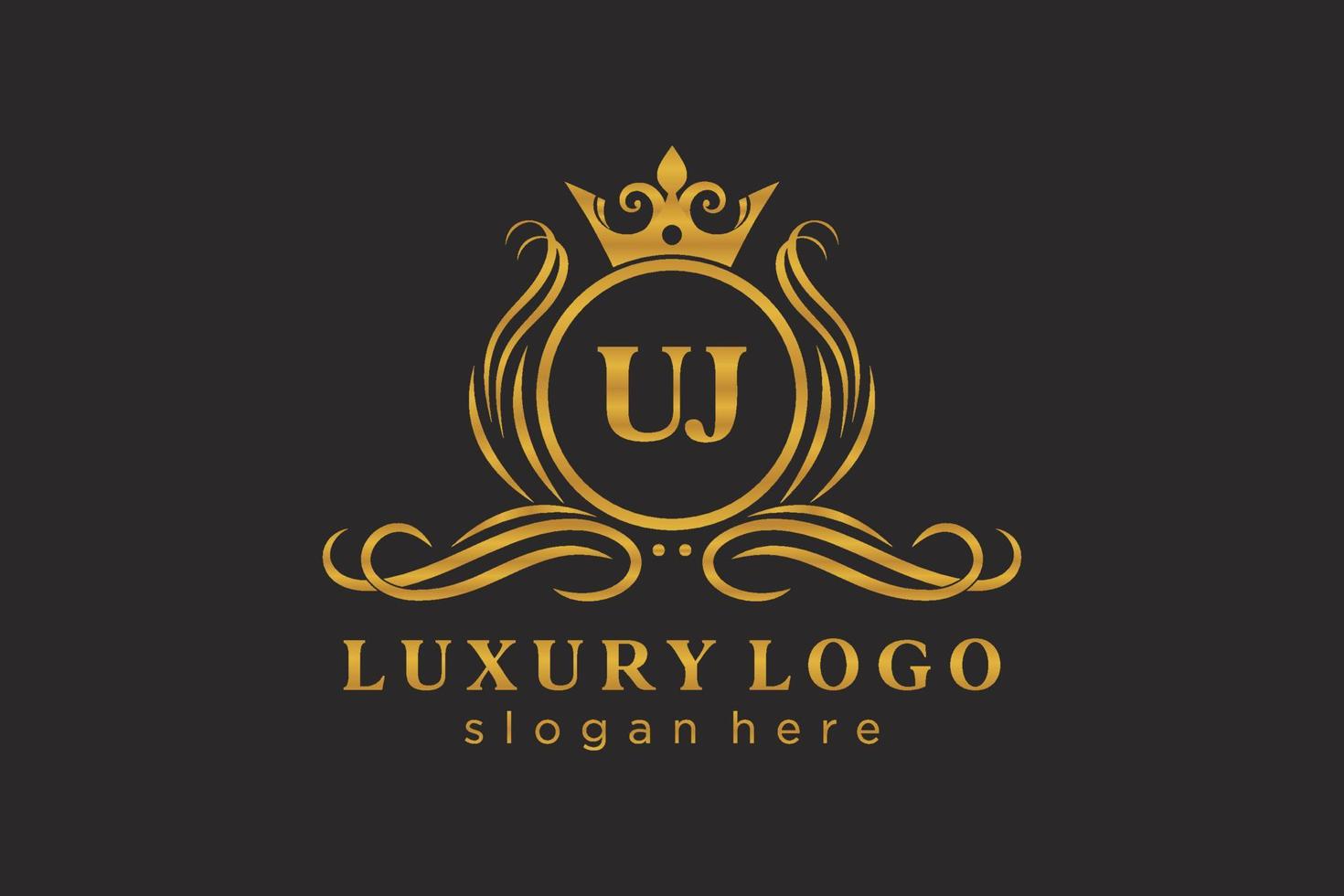 modèle initial de logo de luxe royal de lettre uj dans l'art vectoriel pour le restaurant, la royauté, la boutique, le café, l'hôtel, l'héraldique, les bijoux, la mode et d'autres illustrations vectorielles.