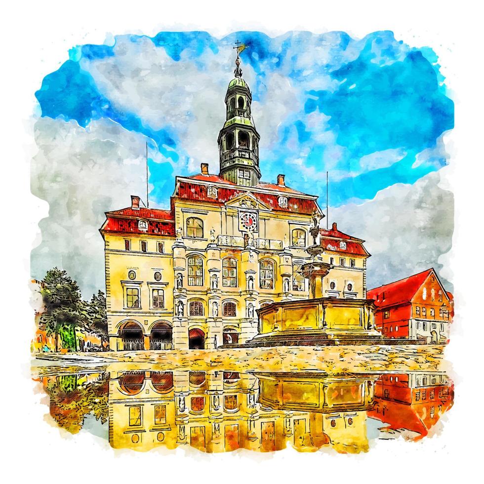 luneburg allemagne croquis aquarelle illustration dessinée à la main vecteur