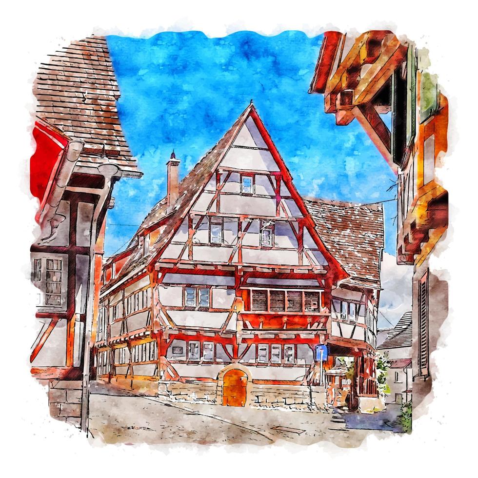 sindelfingen allemagne croquis aquarelle illustration dessinée à la main vecteur