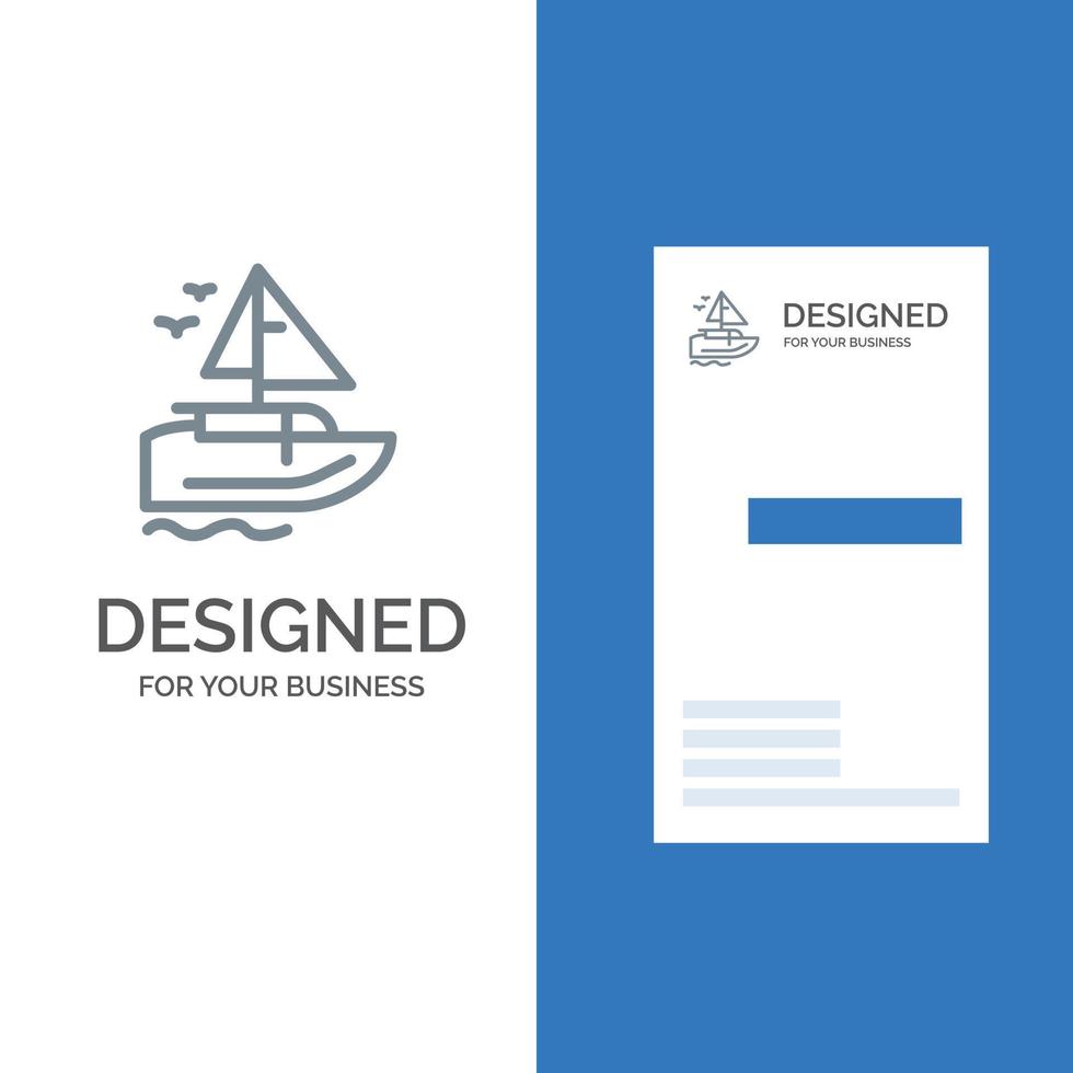 conception de logo gris de navire de transport de bateau et modèle de carte de visite vecteur