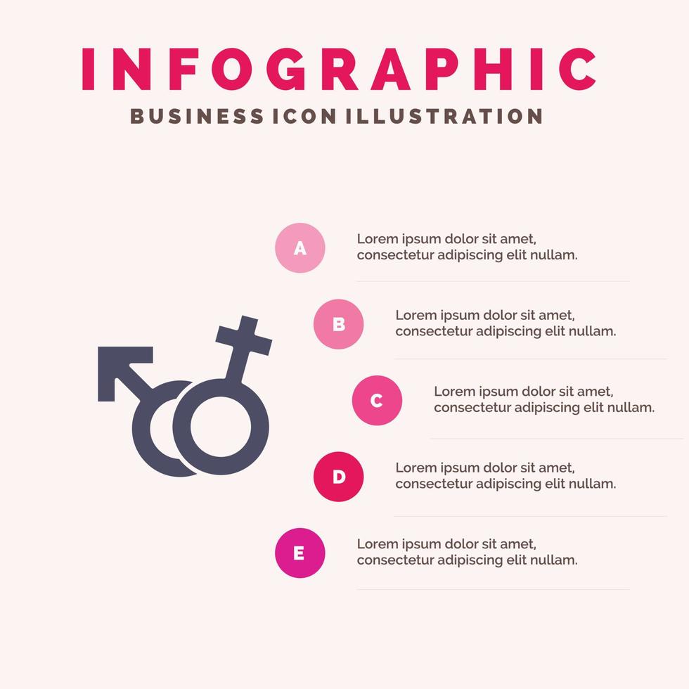 symbole de genre homme femme infographie modèle de présentation présentation en 5 étapes vecteur