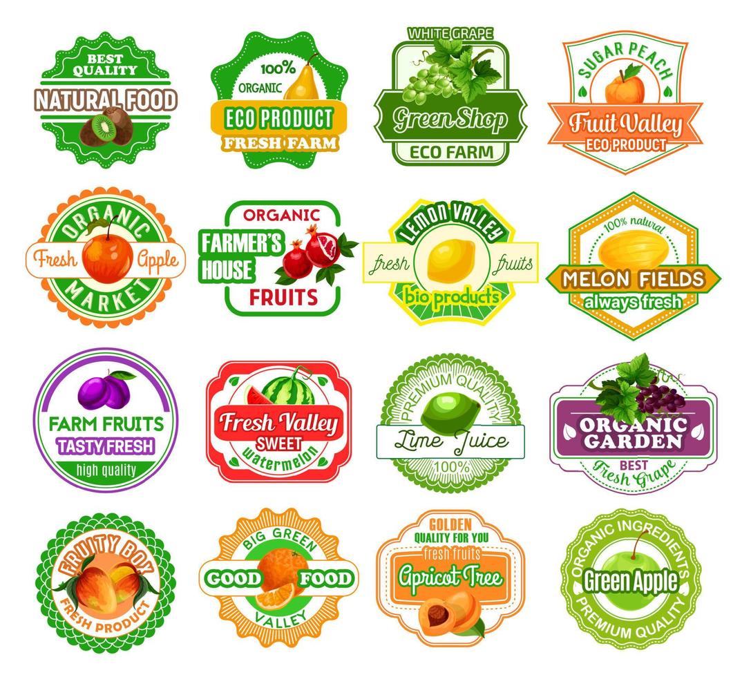 étiquettes vectorielles icônes de jus de fruits exotiques tropicaux vecteur