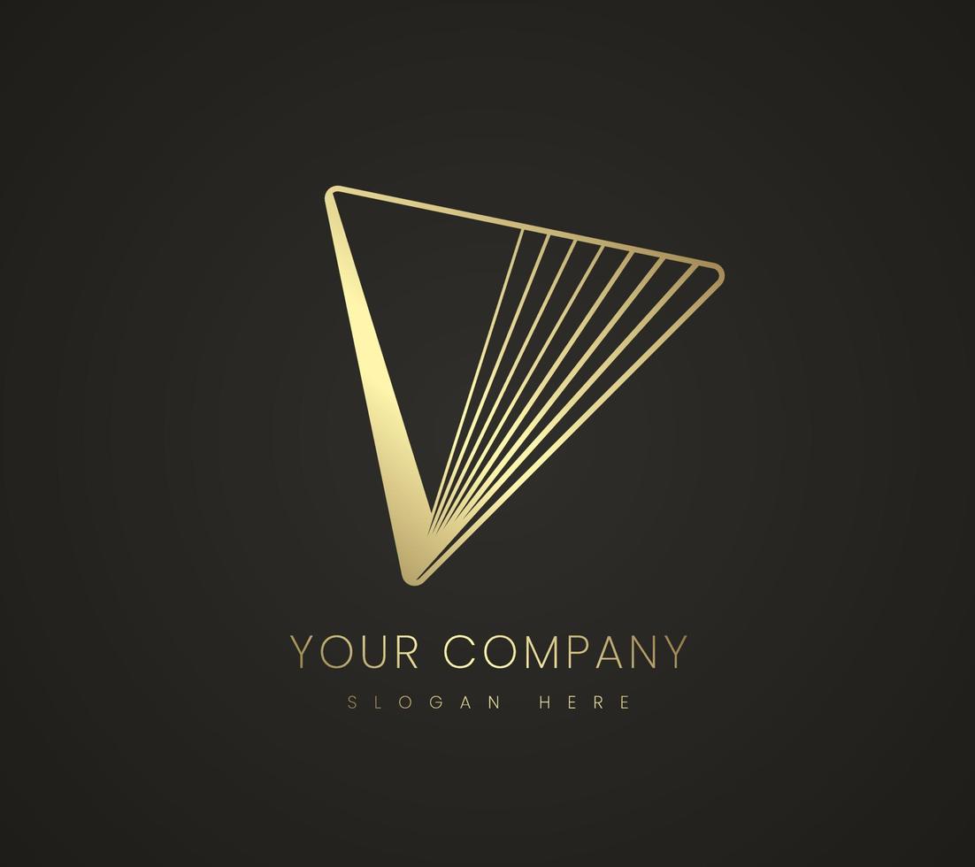 le symbole, le logo, l'icône et le logo des triangles haut de gamme, ainsi qu'un logo de finance et d'entreprise, avec un style colorisé en or et un vecteur de symbole et une illustration