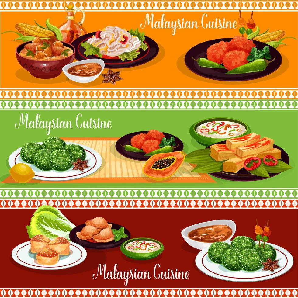 bannière de restaurant malaisien avec des plats exotiques vecteur