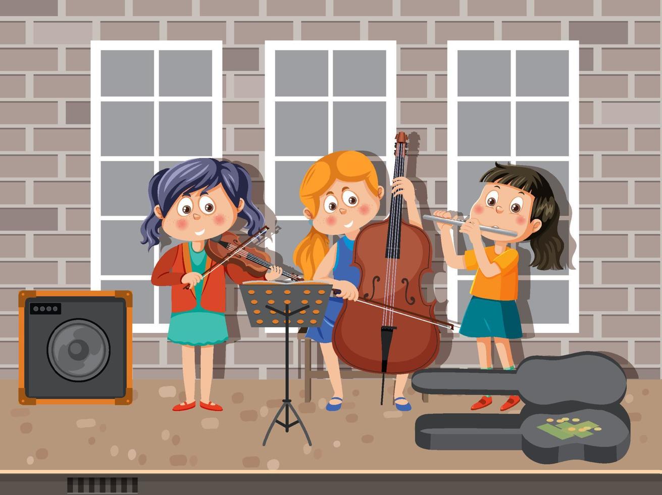 groupe de musique pour enfants jouant d'un instrument de musique vecteur