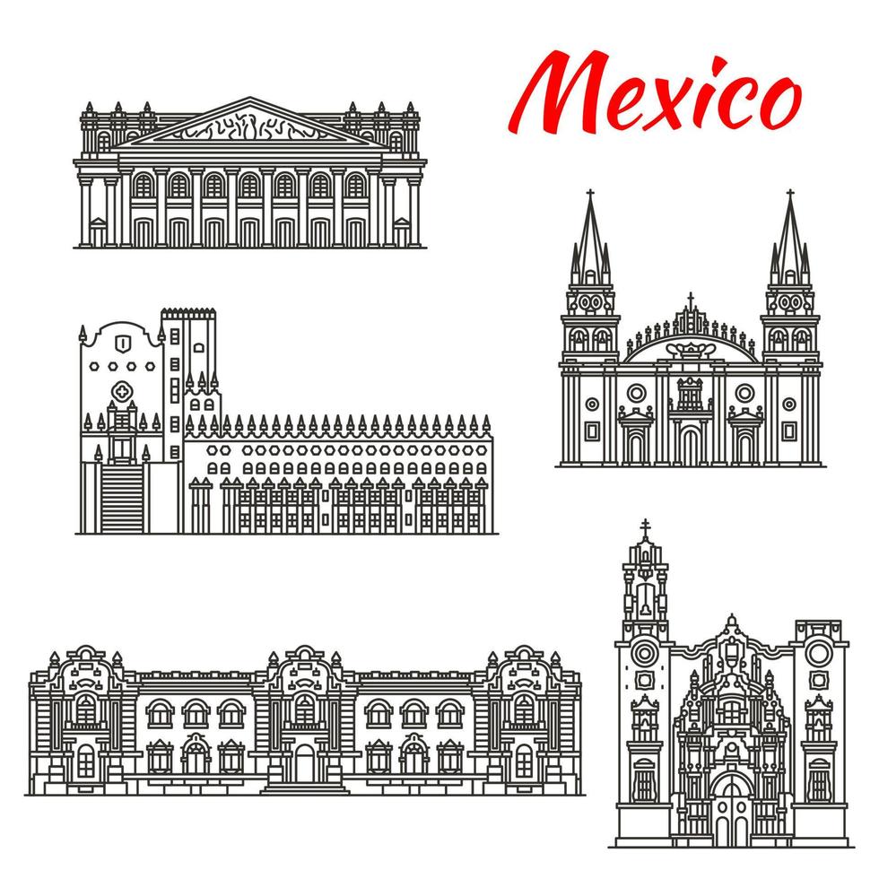 monument de voyage mexicain de l'icône linéaire de guadalajara vecteur