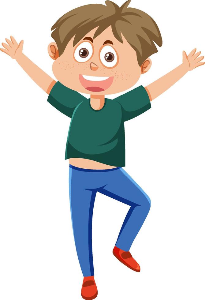 un garçon heureux sautant personnage de dessin animé vecteur