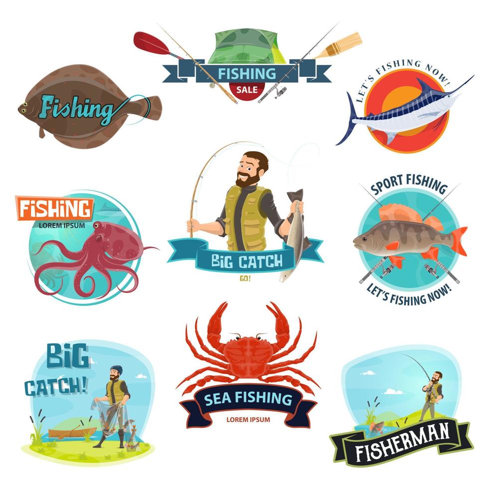icônes de pêche sportive de pêcheur de vecteur