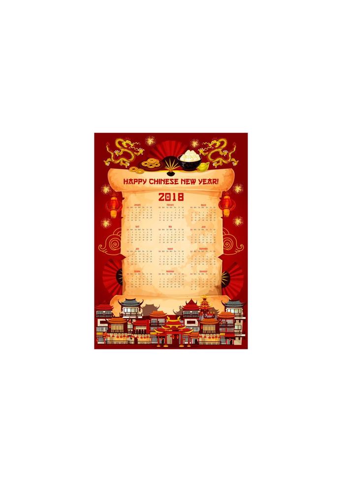 défilement du calendrier du vecteur du nouvel an chinois 2018