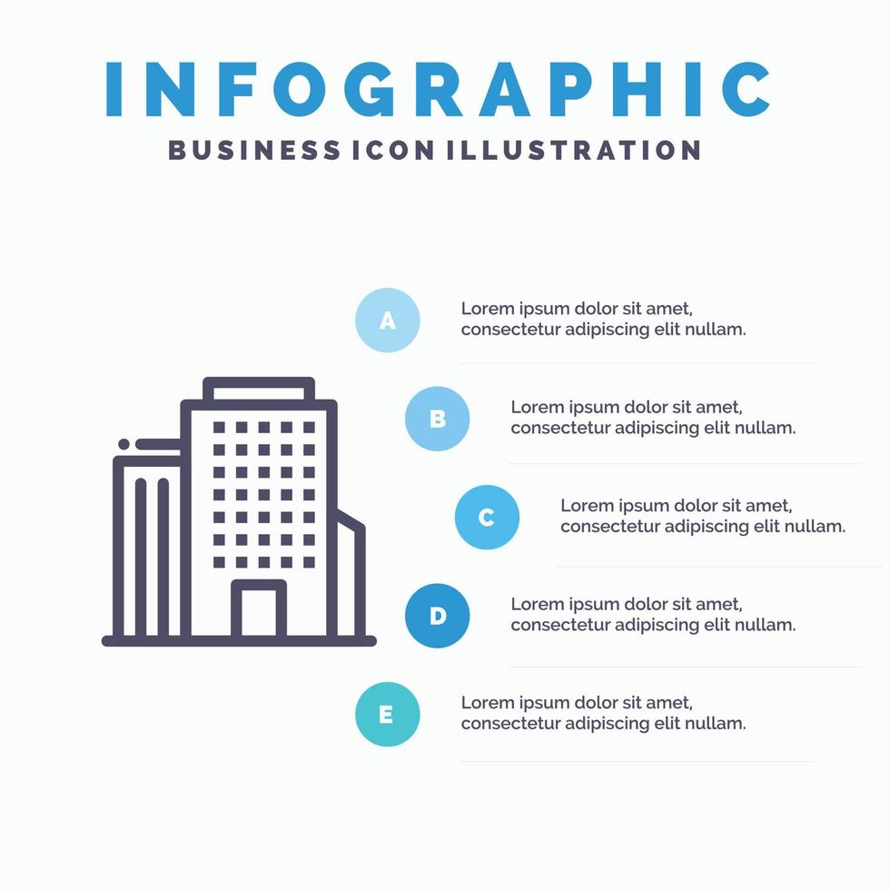 icône de ligne américaine de bureau de construction avec fond d'infographie de présentation en 5 étapes vecteur