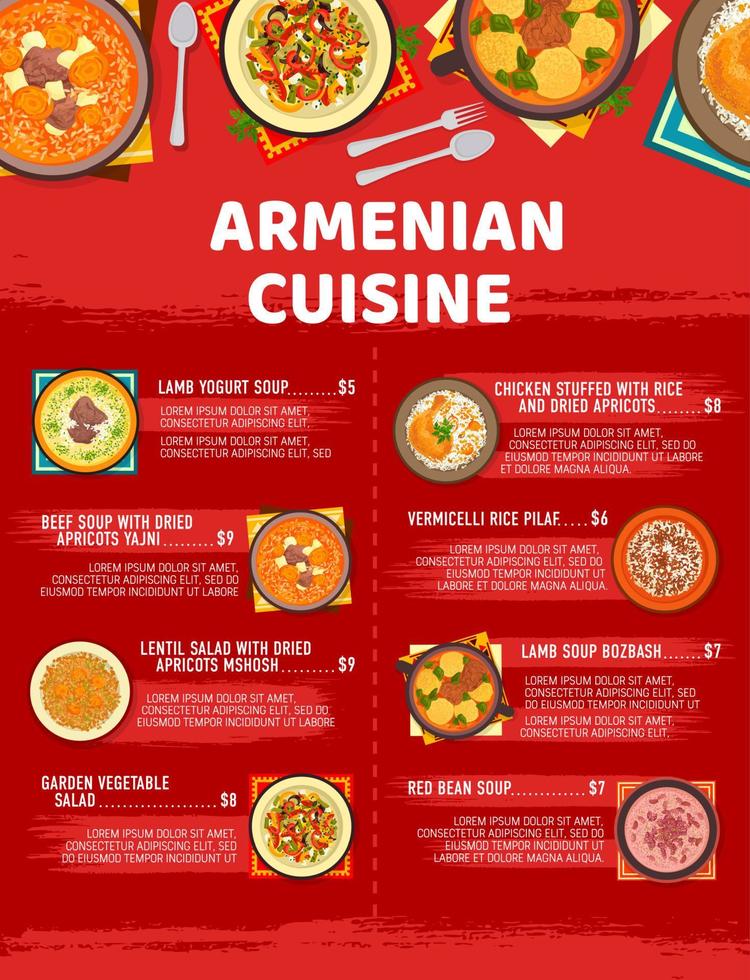 modèle de page de menu de restaurant de cuisine arménienne vecteur