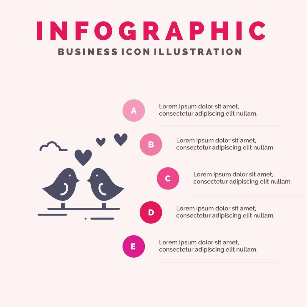 mariée amour mariage coeur solide icône infographie 5 étapes présentation fond vecteur