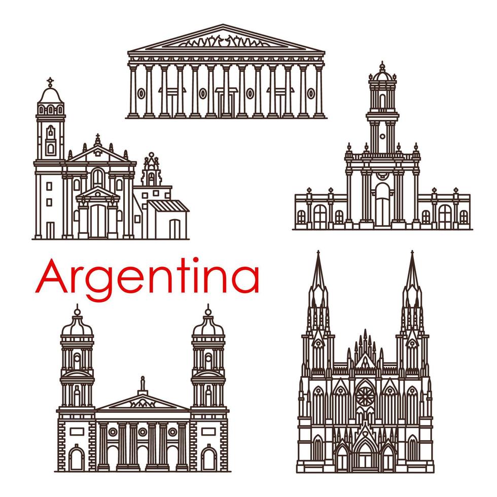 monuments de l'argentine icônes de ligne d'architecture vectorielle vecteur
