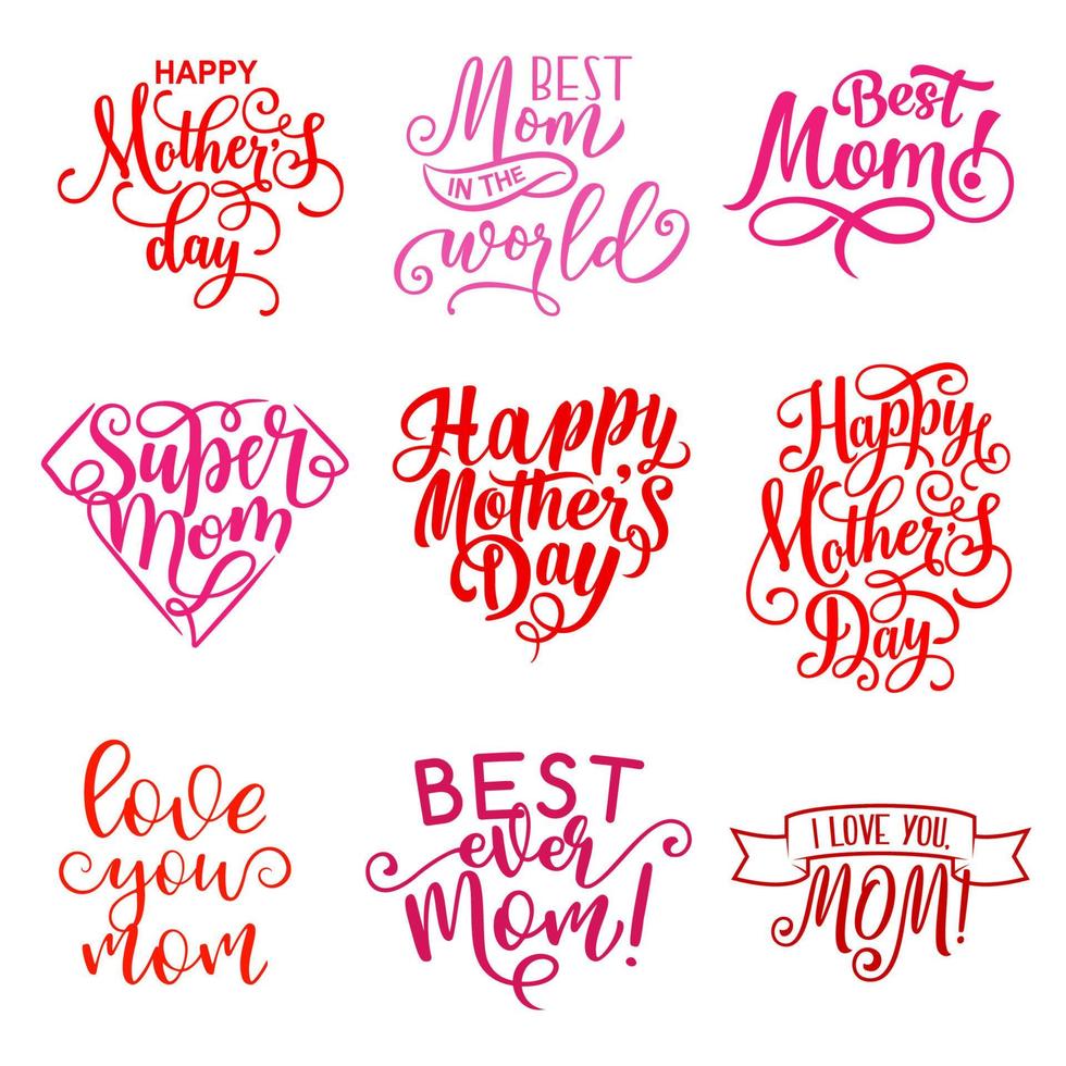 icônes de texte de voeux vacances fête des mères vectorielles vecteur