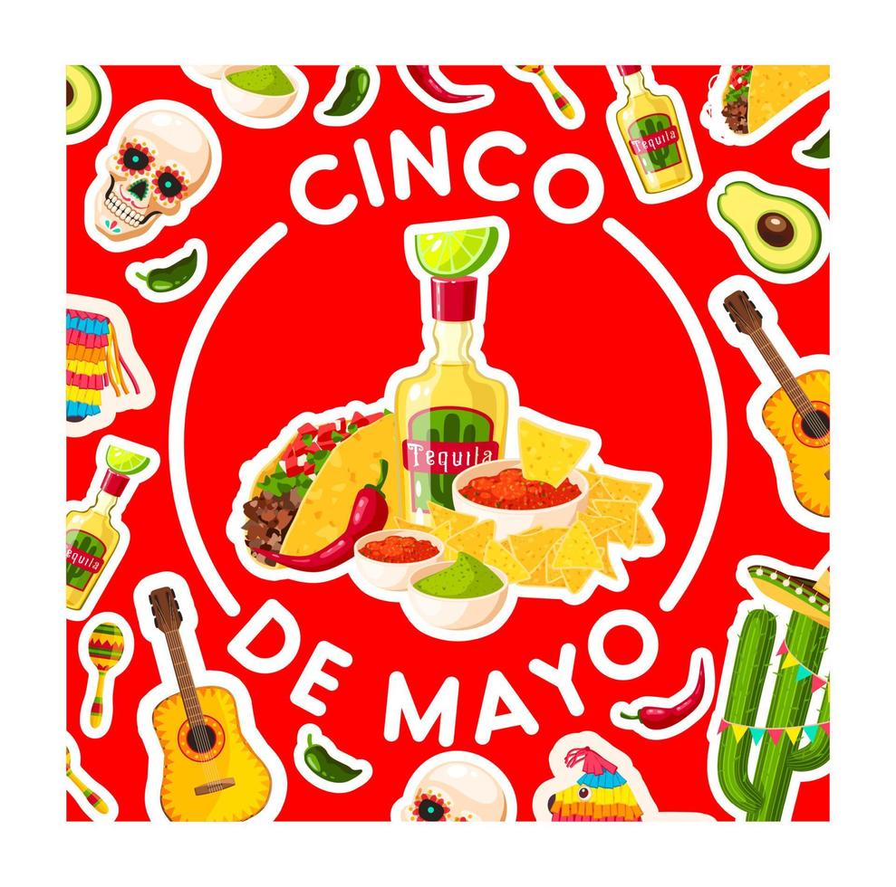 carte cinco de mayo avec nourriture de fête mexicaine fiesta vecteur
