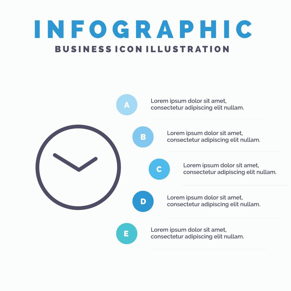 icône de ligne d'horloge de base avec 5 étapes présentation infographie fond vecteur