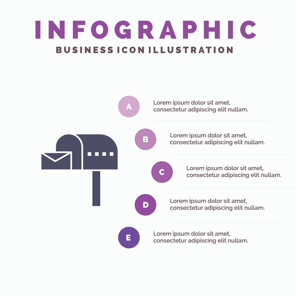 boîte aux lettres e-mail boîte aux lettres icône solide infographie 5 étapes présentation arrière-plan vecteur