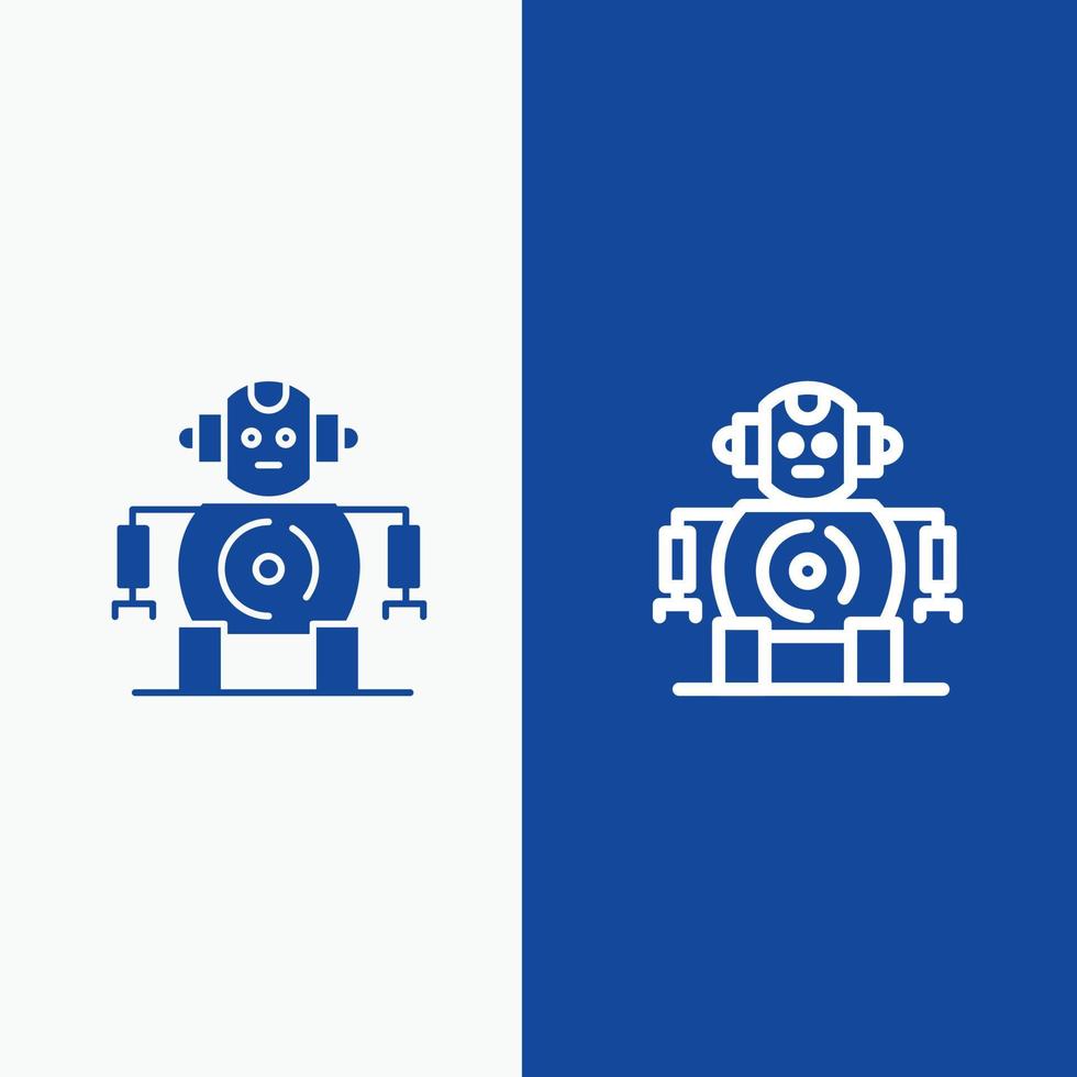 ligne de technologie robotique cnc et glyphe icône solide bannière bleue ligne et glyphe icône solide bannière bleue vecteur