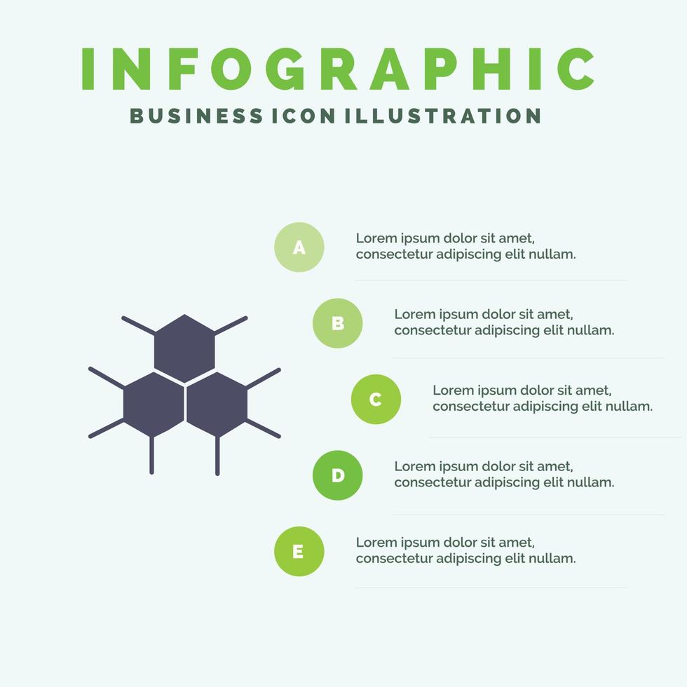 structure moléculaire santé médicale solide icône infographie 5 étapes présentation fond vecteur