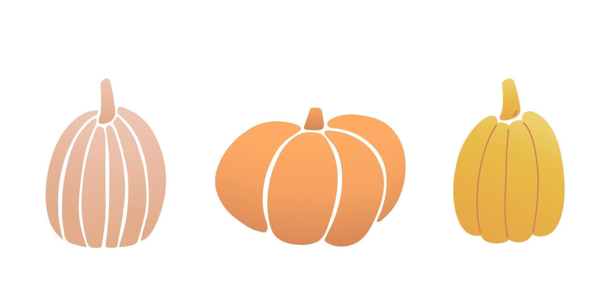 ensemble d'illustrations vectorielles de diverses citrouilles. symbole de l'automne. légumes dégradés. moment de la récolte. vecteur