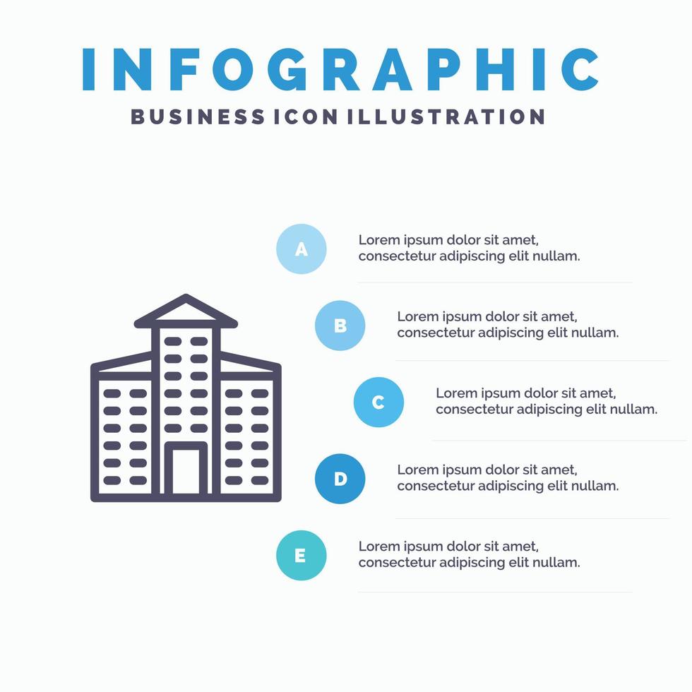 bâtiment ville construction ligne icône avec 5 étapes présentation infographie fond vecteur