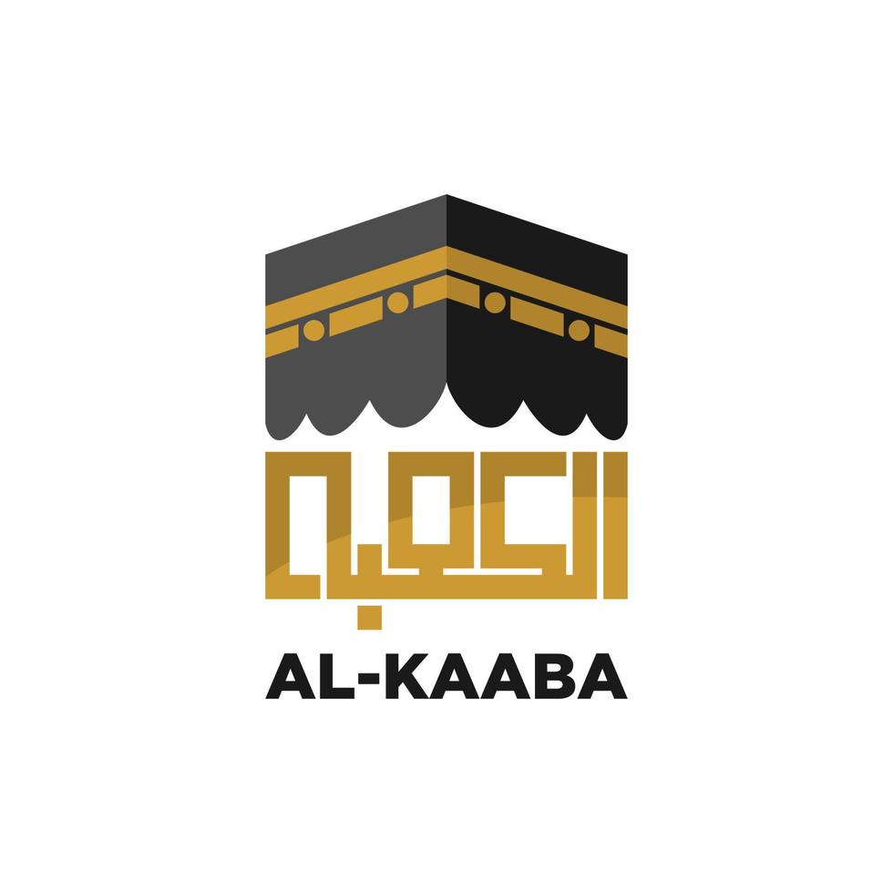 calligraphie arabe al-kaaba avec kaaba à la mecque. icône de la kaaba. icône kaaba pour hajj mabrour. illustration vectorielle de kaaba. vecteur