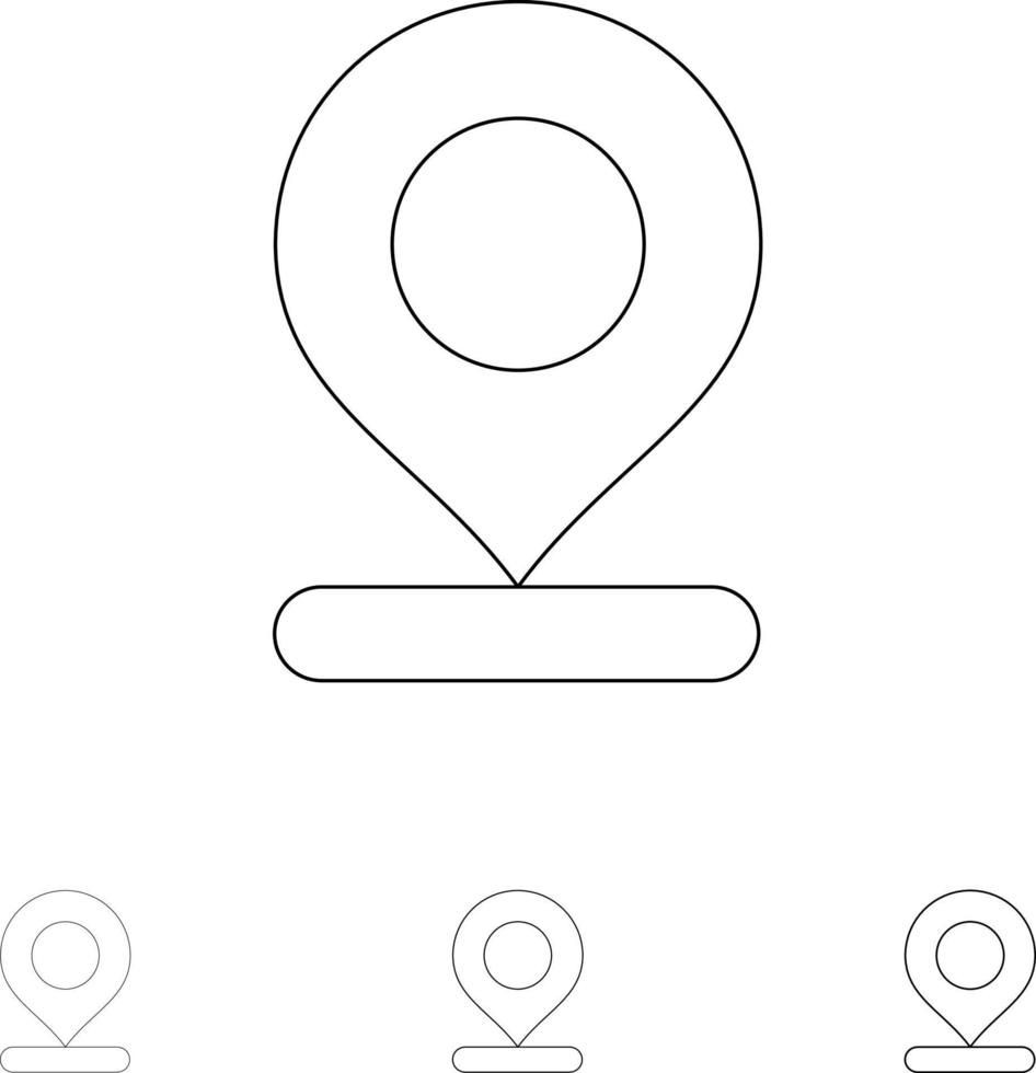 marqueur de carte de localisation jeu d'icônes de ligne noire audacieuse et fine vecteur