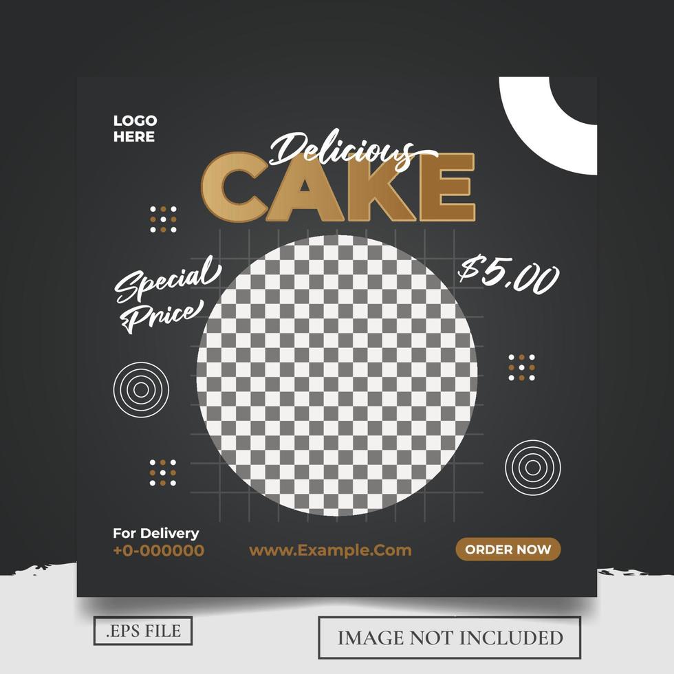 conception de modèle de publication de bannière de médias sociaux de nourriture pour la promotion de gâteau vecteur