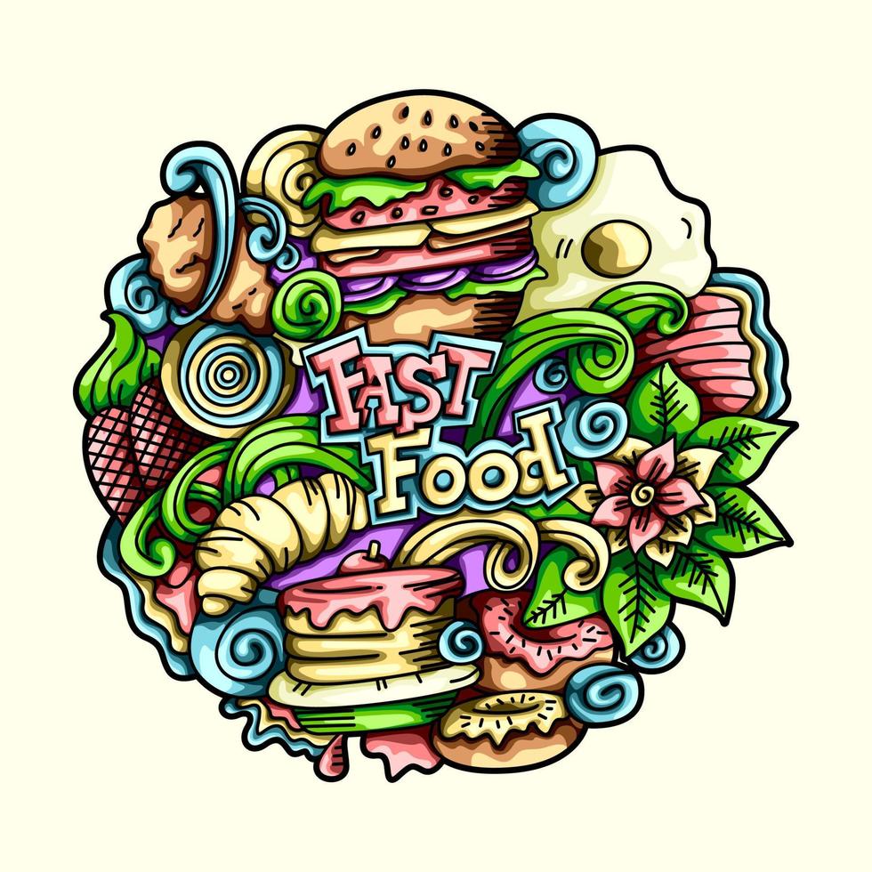 illustrations de conception de collection d'éléments vectoriels doodle alimentaire vecteur