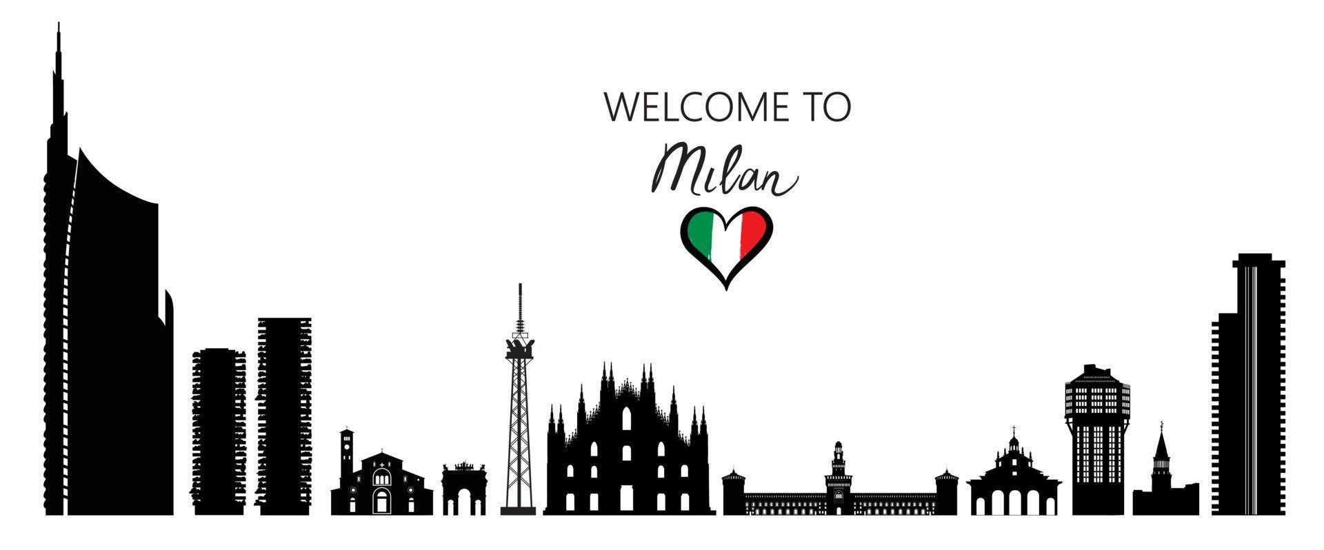 ensemble de voyage de lieu célèbre de la ville de milan. italie, silhouettes de monuments touristiques architecturaux. lieux touristiques italiens. vecteur