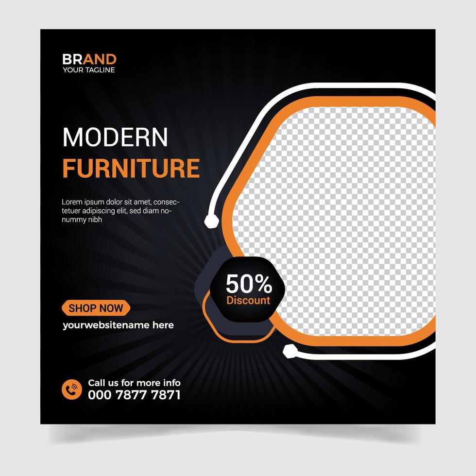 conception de bannière carrée de vente de meubles modernes, conception de bannière web de vente de meubles en ligne, modèle de conception de poste de vente vecteur
