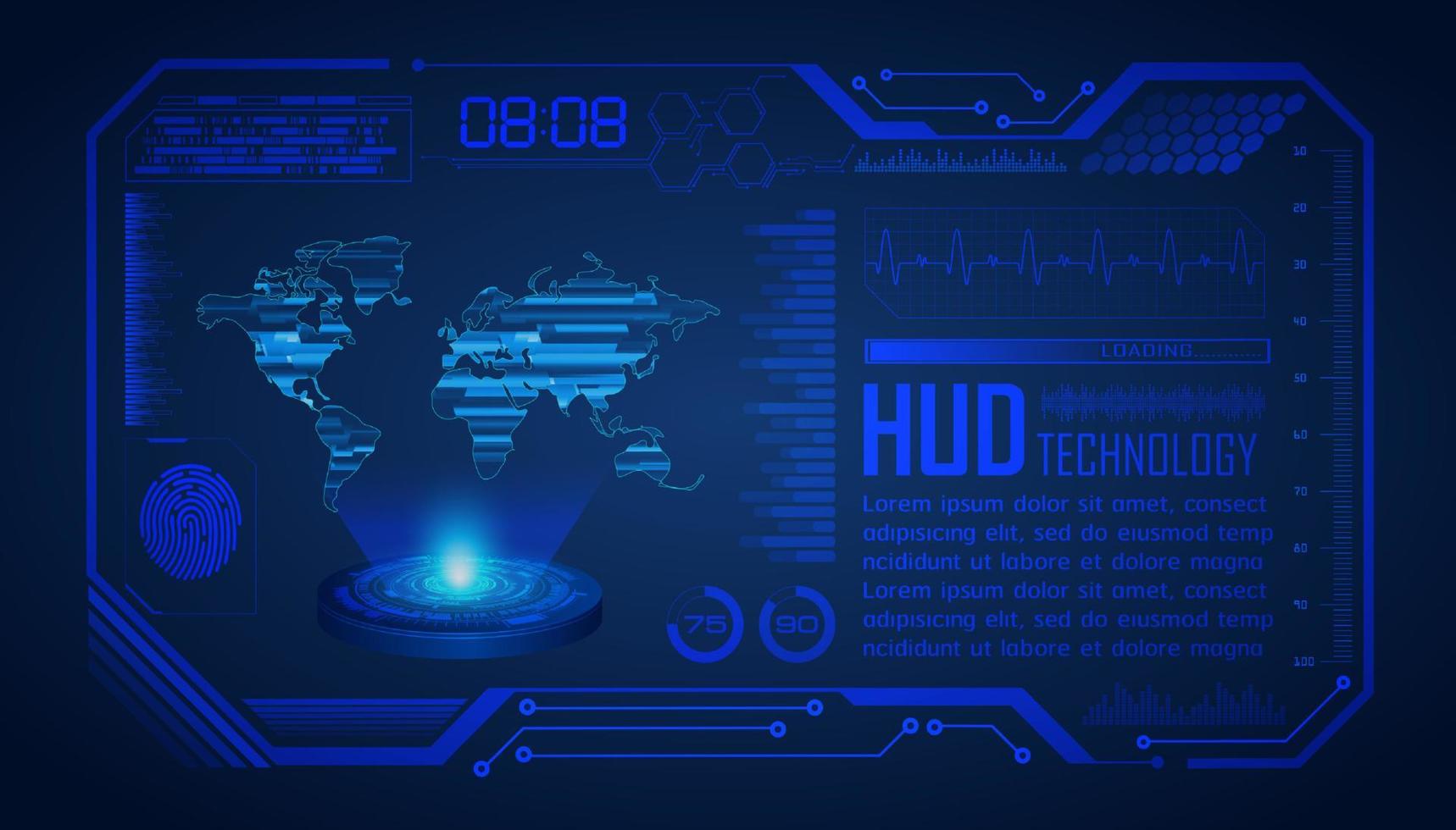 projecteur holographique de carte du monde moderne sur fond de technologie vecteur