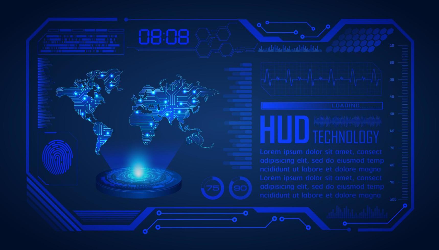 projecteur holographique de carte du monde moderne sur fond de technologie vecteur
