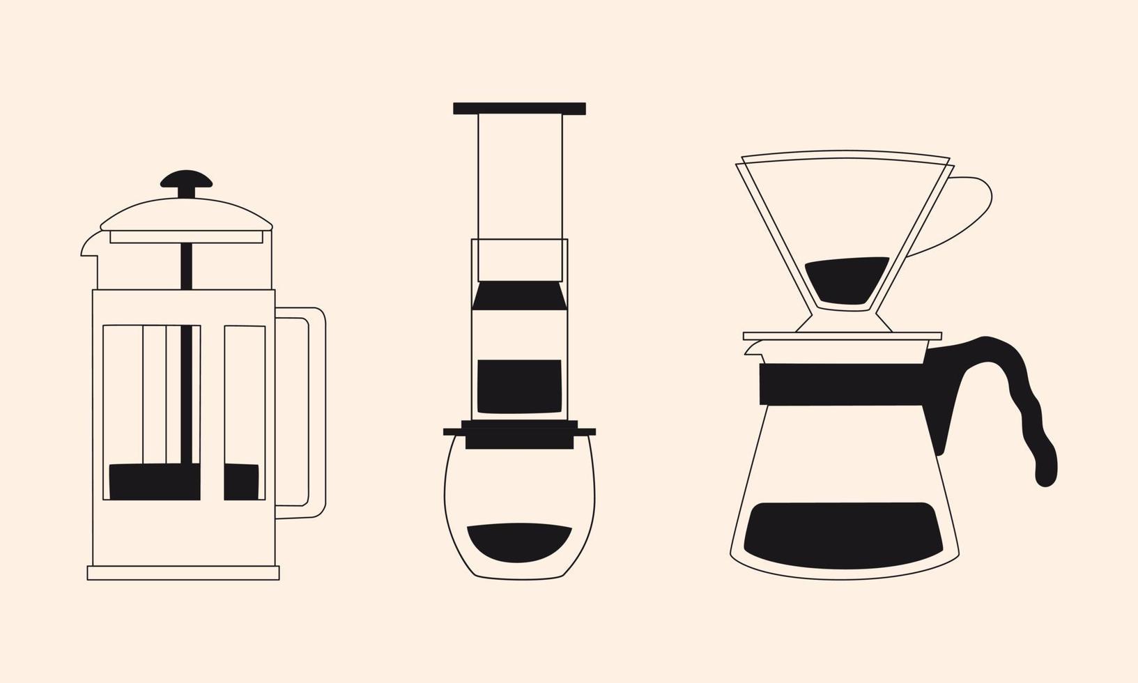 jeu d'icônes de cafetière. ensemble de contours d'icônes isolées vectorielles de cafetière pour la conception de sites Web vecteur