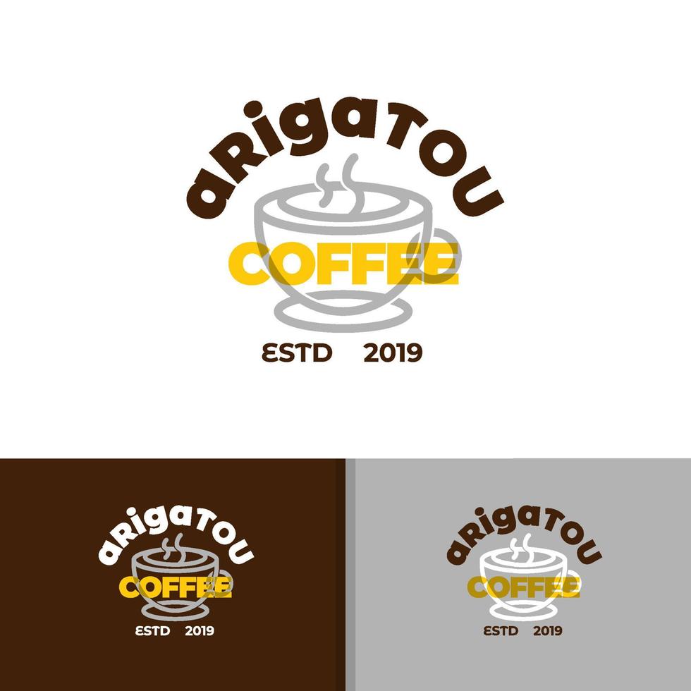 japon café ligne logo design inspiration modèle vecteur avec simple silhouette de tasse et japonais merci salutation