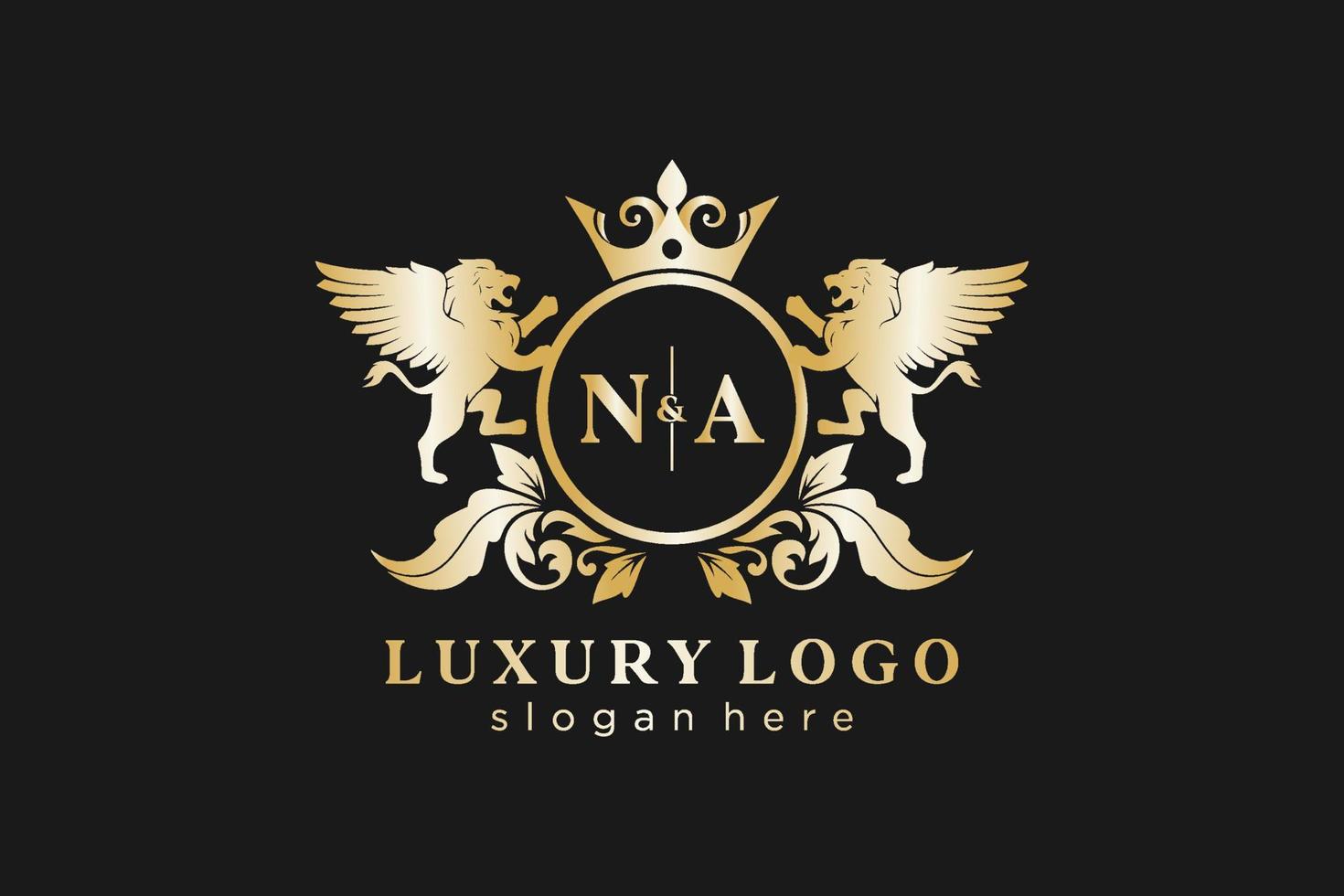 modèle de logo de luxe royal lion lettre initiale na dans l'art vectoriel pour le restaurant, la royauté, la boutique, le café, l'hôtel, l'héraldique, les bijoux, la mode et d'autres illustrations vectorielles.