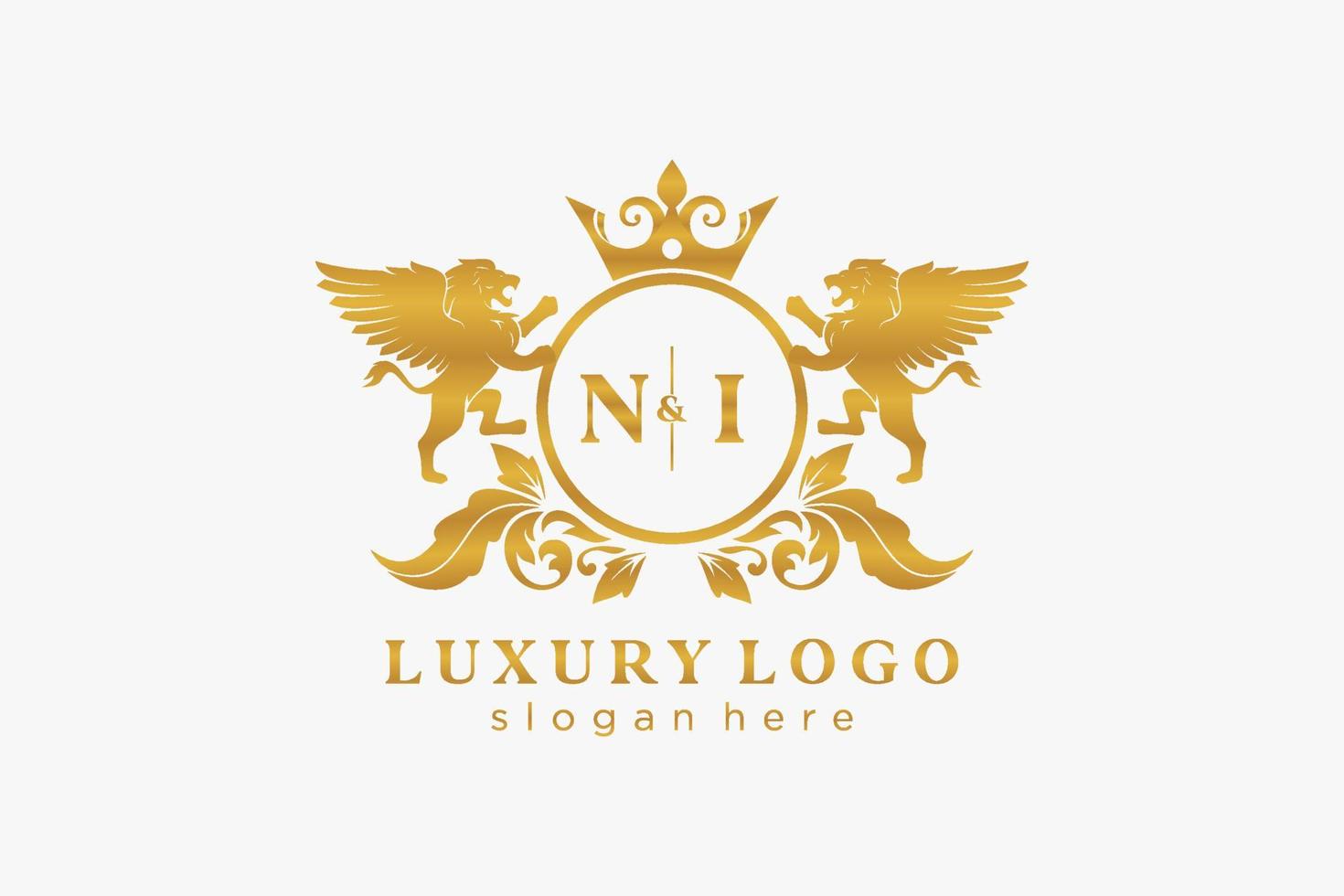 modèle de logo de luxe royal ni lettre initiale lion en art vectoriel pour restaurant, royauté, boutique, café, hôtel, héraldique, bijoux, mode et autres illustrations vectorielles.