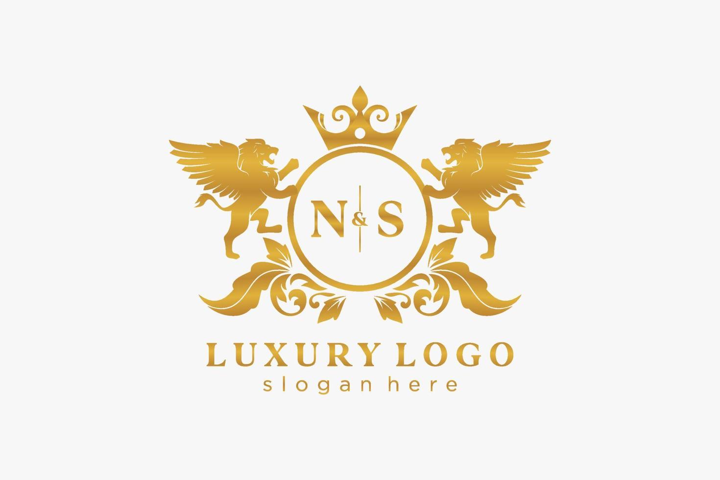 modèle initial de logo de luxe ns lettre lion royal dans l'art vectoriel pour le restaurant, la royauté, la boutique, le café, l'hôtel, l'héraldique, les bijoux, la mode et d'autres illustrations vectorielles.