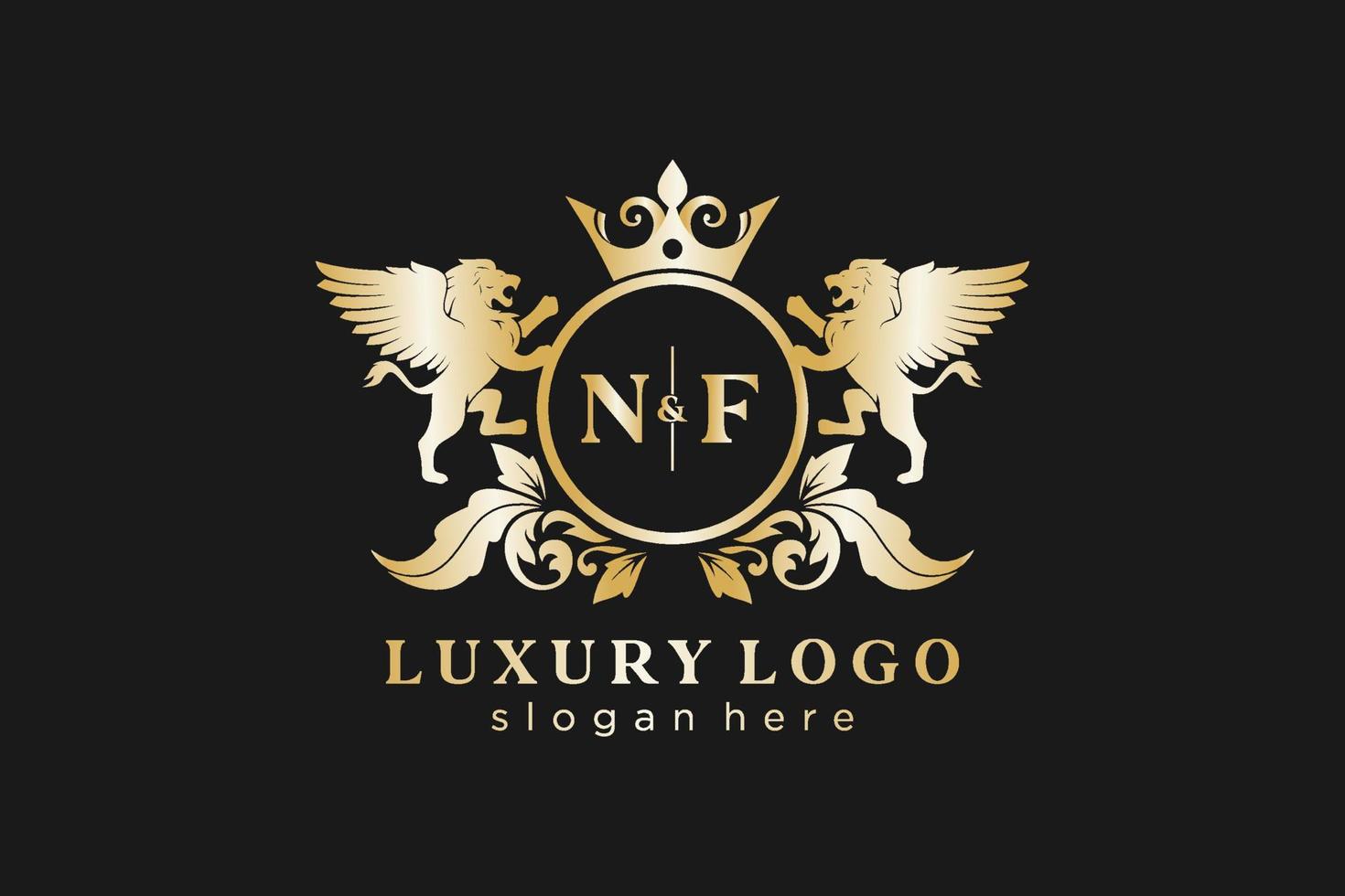 modèle initial de logo de luxe nf lettre lion royal en art vectoriel pour restaurant, royauté, boutique, café, hôtel, héraldique, bijoux, mode et autres illustrations vectorielles.