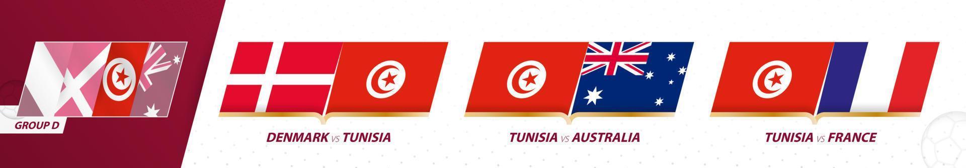 matchs de l'équipe de football de tunisie dans le groupe d du tournoi international de football 2022. vecteur