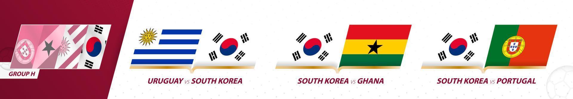 matchs de l'équipe de football de corée du sud dans le groupe h du tournoi international de football 2022. vecteur