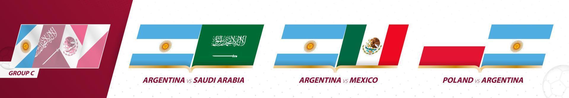 matchs de l'équipe de football argentine dans le groupe c du tournoi international de football 2022. vecteur