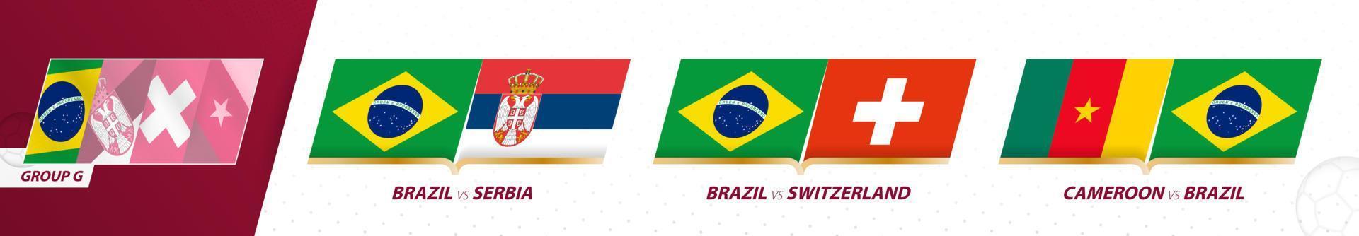 matchs de l'équipe de football du brésil dans le groupe g du tournoi international de football 2022. vecteur
