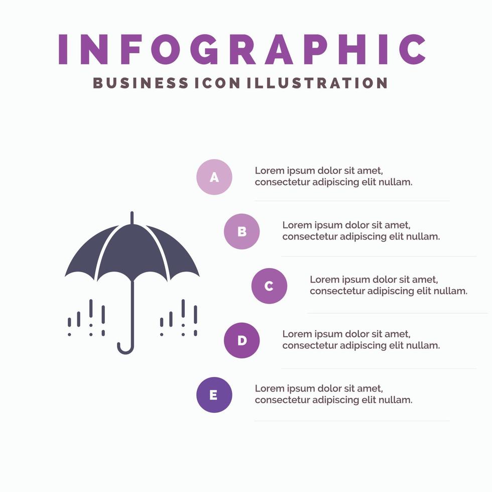 parapluie pluie météo printemps solide icône infographie 5 étapes présentation fond vecteur