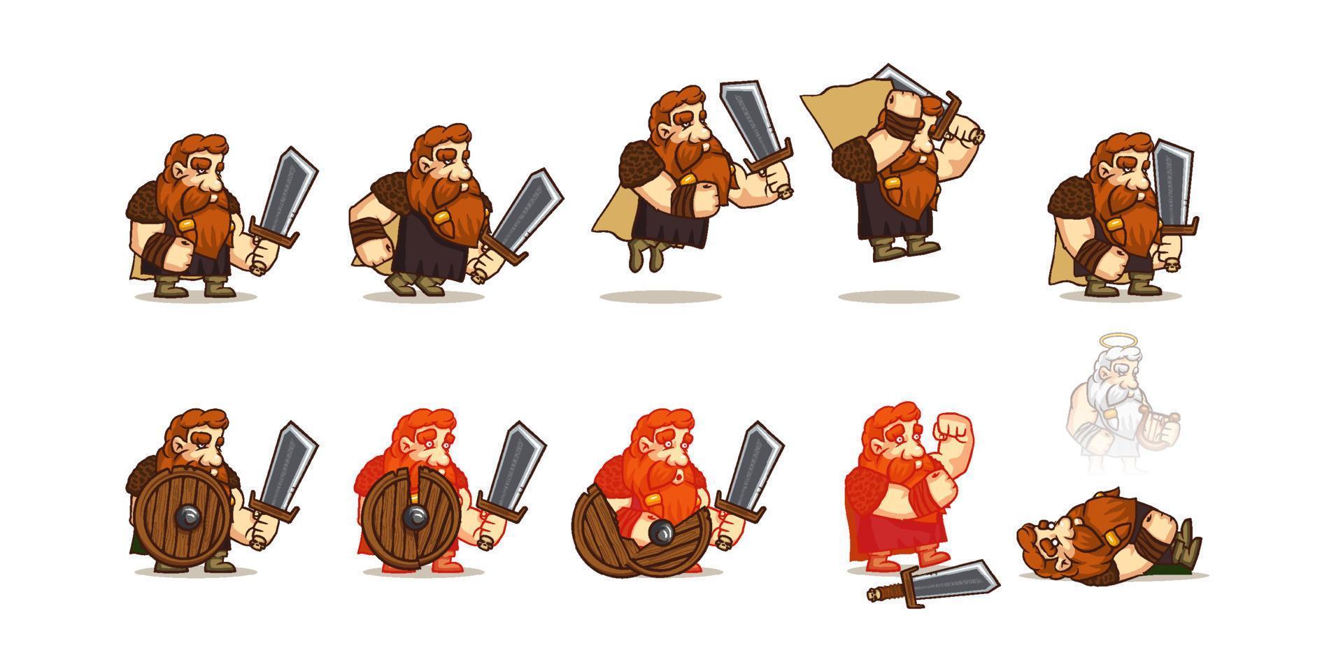 animation de feuille de sprite de personnage de dessin animé viking vecteur