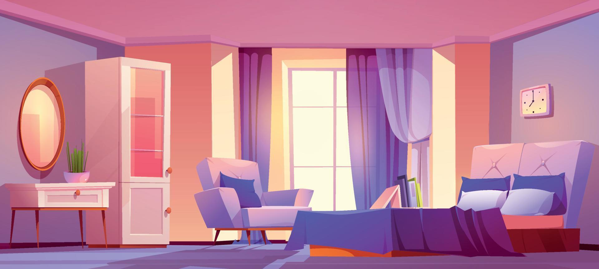 intérieur de chambre rose avec décor violet chambre vide vecteur