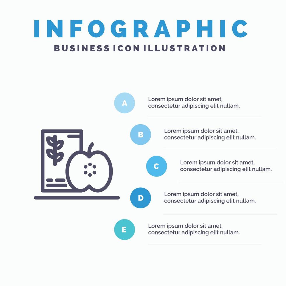 petit déjeuner régime alimentaire fruits icône de ligne saine avec 5 étapes présentation infographie fond vecteur