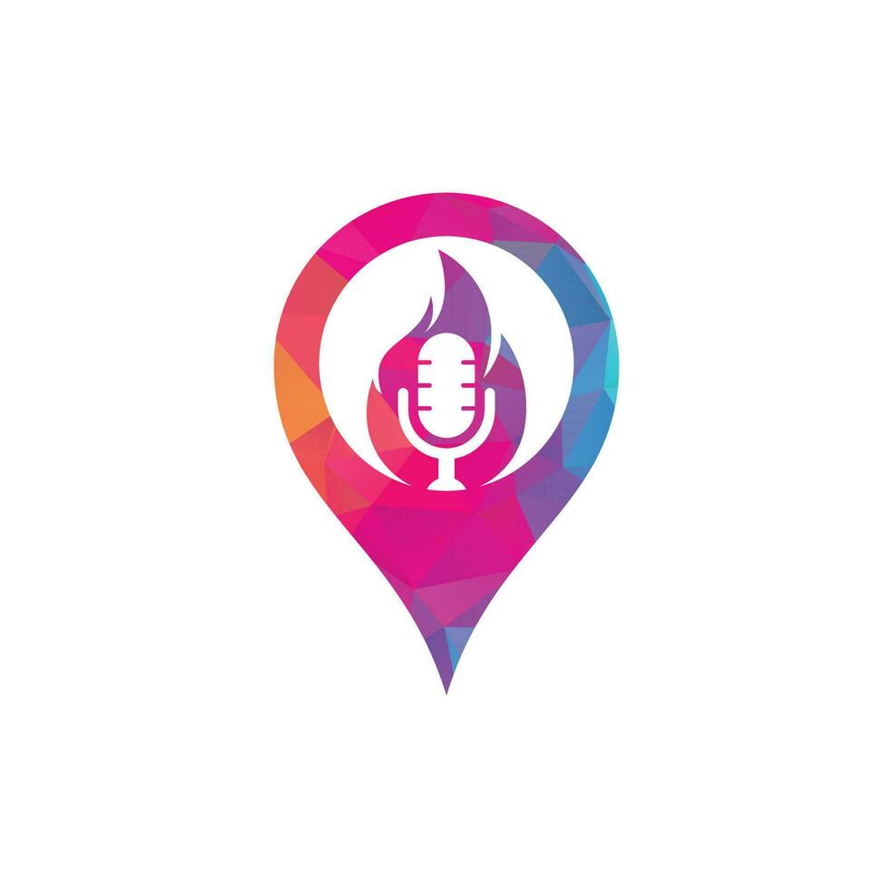 modèle de conception de logo de concept de forme de gps de podcast de feu. flamme feu podcast micro logo vecteur icône illustration
