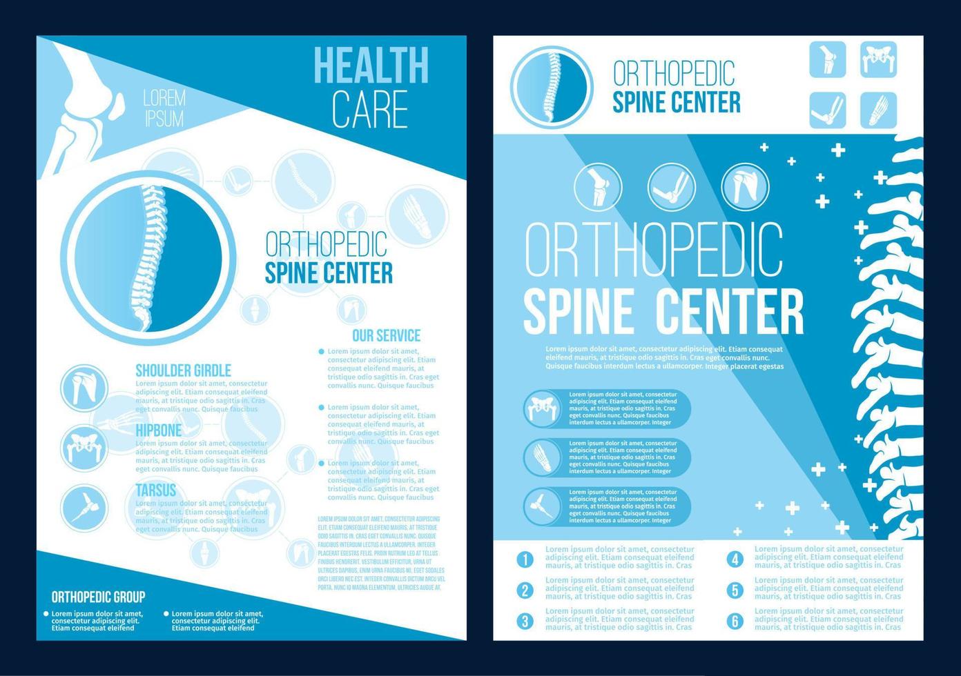 brochure du centre de santé de la colonne vertébrale d'orthopédie de vecteur